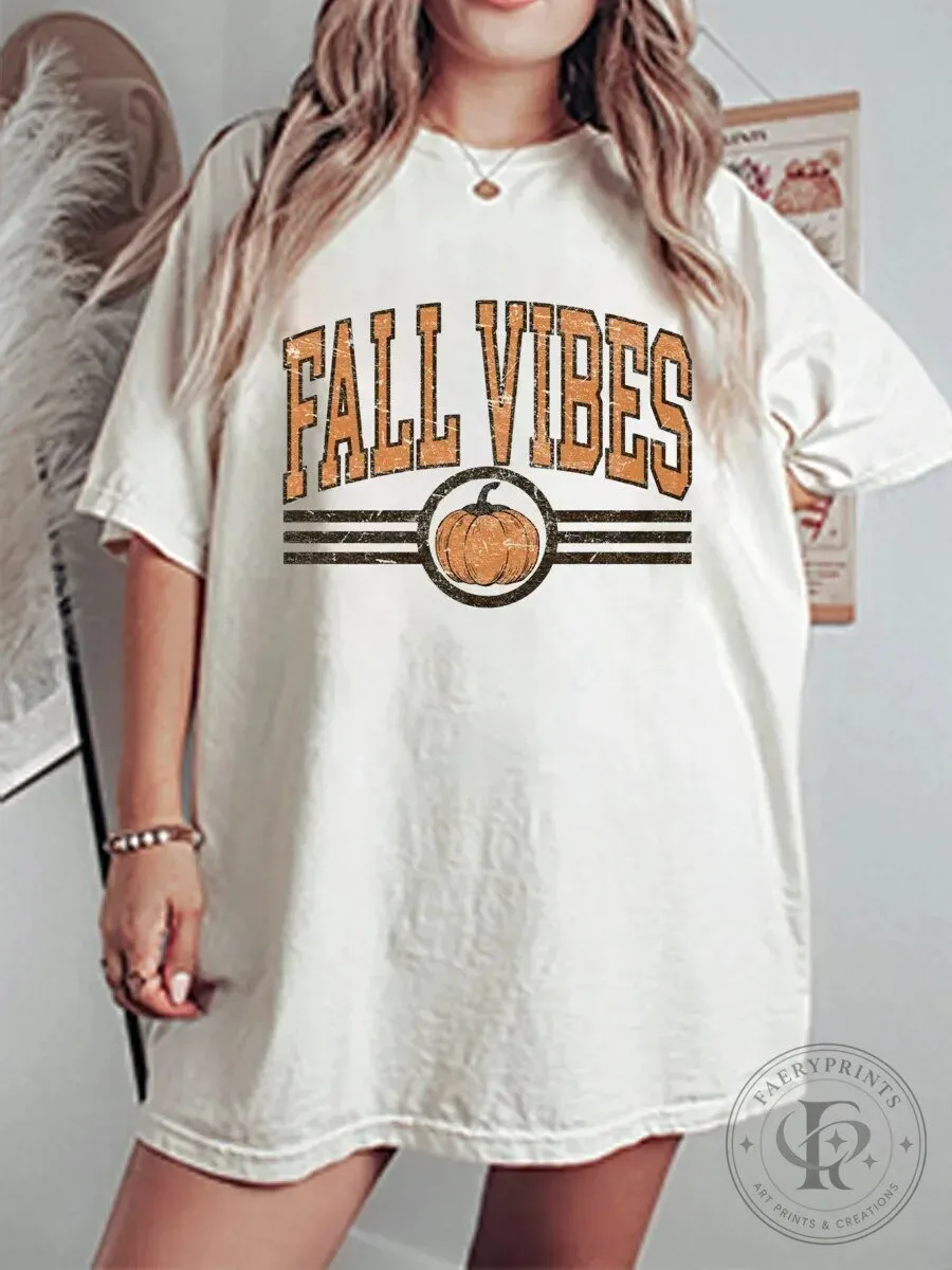 Vintage Fall Vibes Pumpkin Graphic Oversized T-Shirt for Women