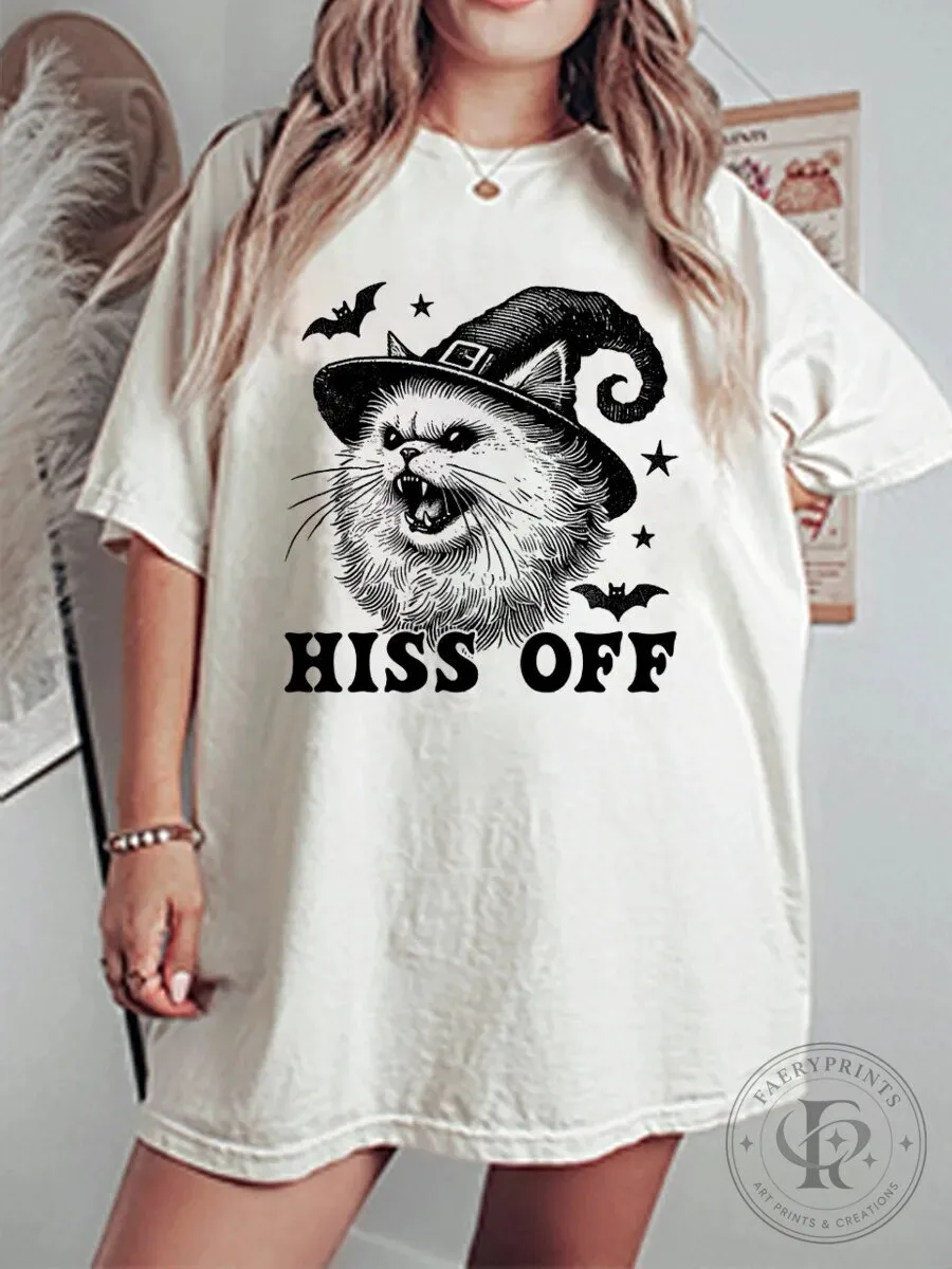 Hiss Off Witch Cat Halloween Graphic Oversized Short Sleeve T-Shirt