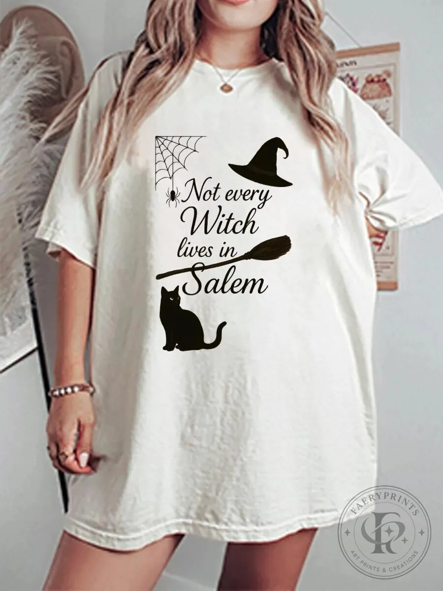 Not Every Witch Lives In Salem Black Cat Halloween Graphic T-Shirt