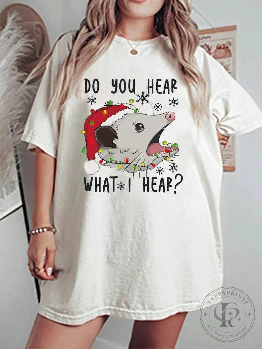 Vintage Christmas Possum Do You Hear What I Hear Holiday Graphic T-Shirt