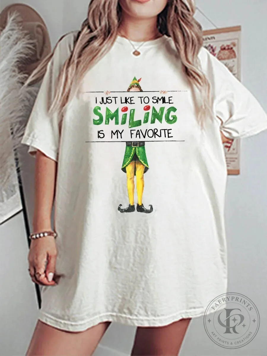 Elf Movie I Just Like To Smile Smiling Is My Favorite Christmas T-Shirt